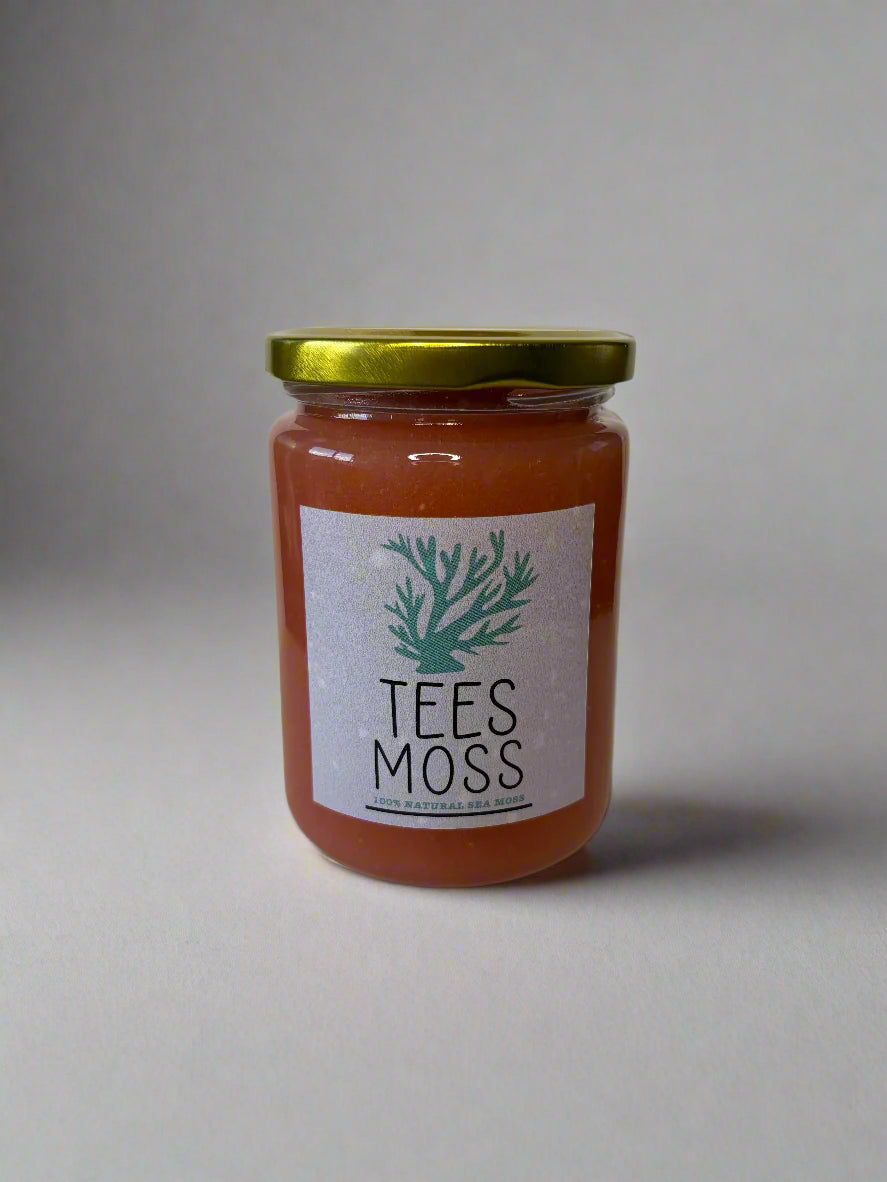 jar of tees moss in a clean whit background
