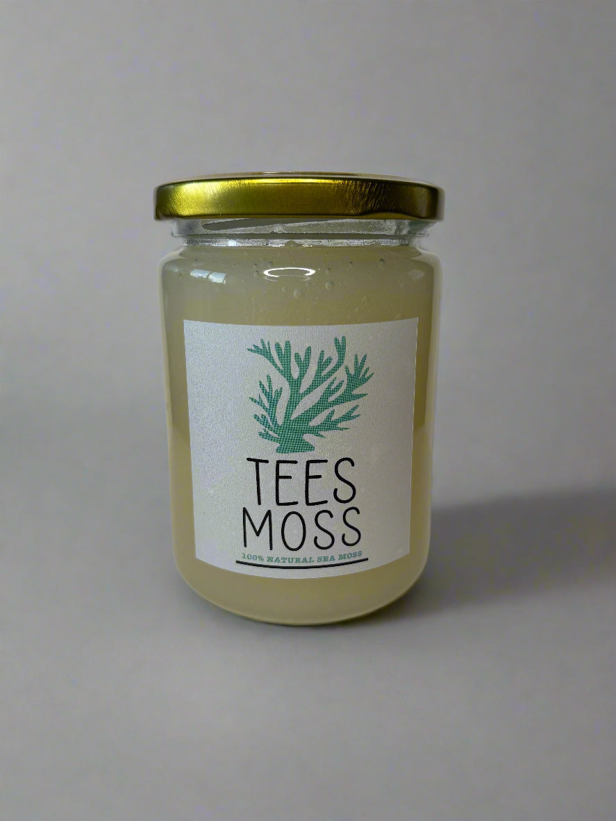 Jar of 'Tees Moss' product on a white background